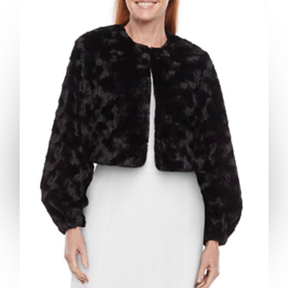 Ronni Nicole Womens Long Sleeve Faux Fur Shrug
